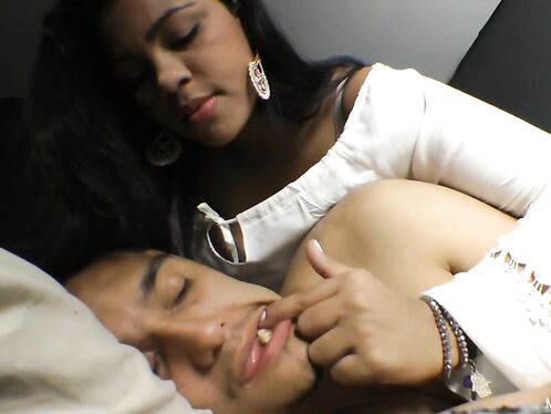 Sleeping boy was disturbed by beautiful Yasmin's hand