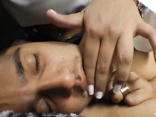 Sleeping boy was disturbed by beautiful Yasmin's hand